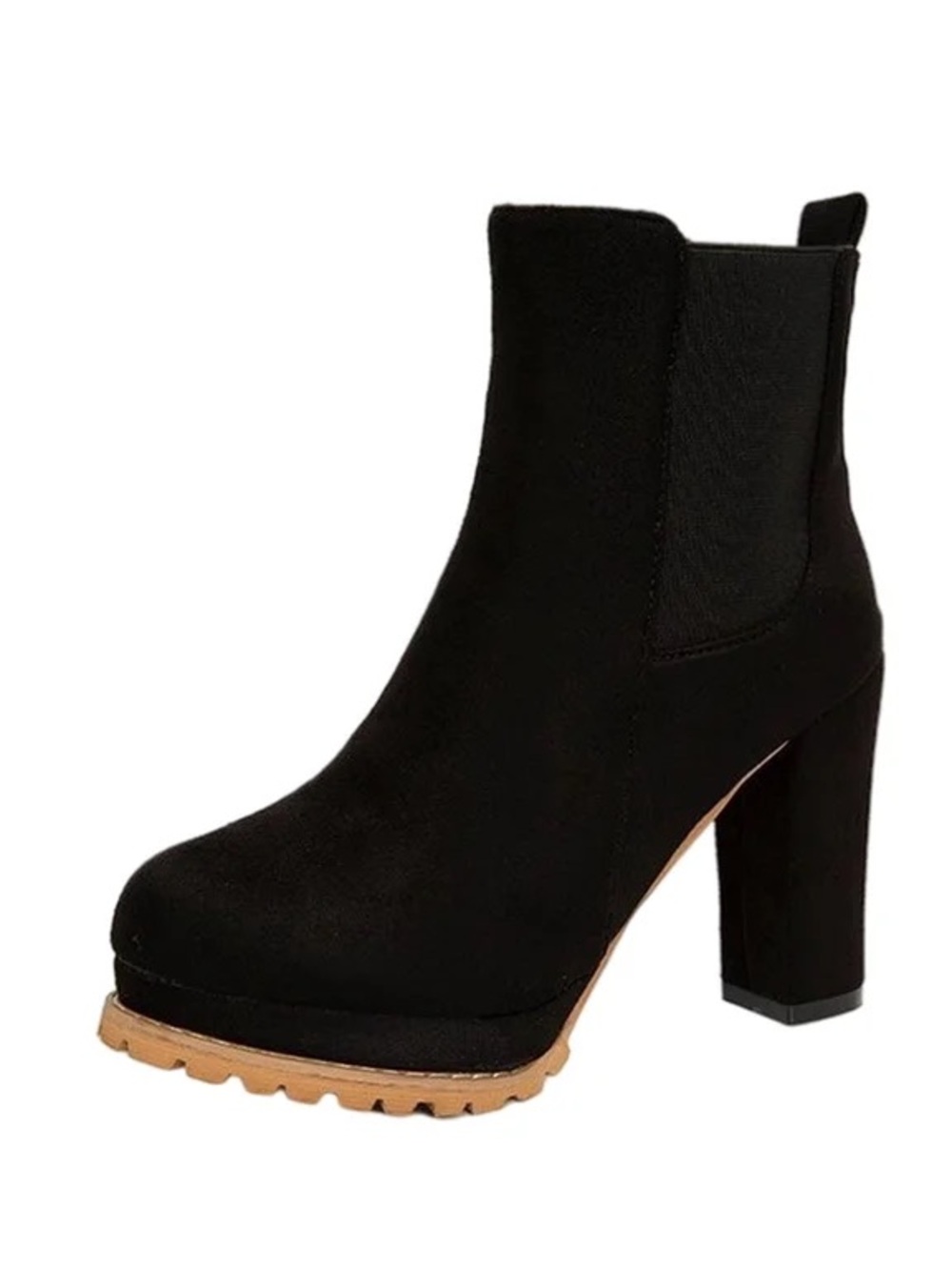 Black Suede Platform Block Heel Ankle Boots